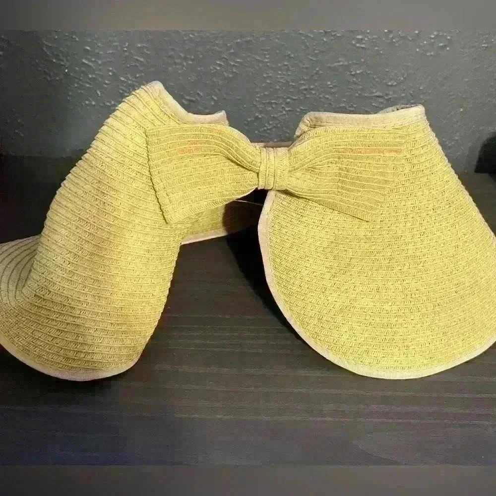 David & Young Tan Visor With Bow. Straw Hat